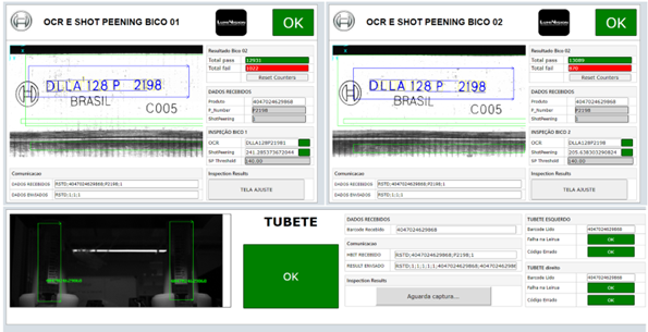 Matrox Design Assistant Operator View showing three inspections running simultaneously